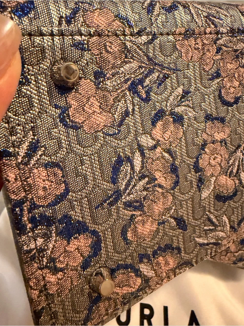 Furla Floral Jacquard Satchel in Blue and Pink - Picture 6 of 9